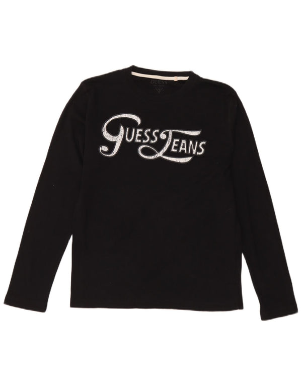 Damski top graficzny Guess z długim rękawem, UK 14, duży, czarny, bawełniany
