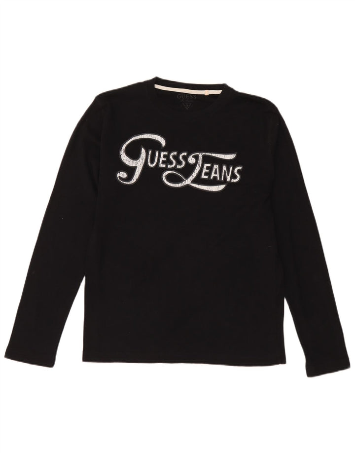 Damski top graficzny Guess z długim rękawem, UK 14, duży, czarny, bawełniany