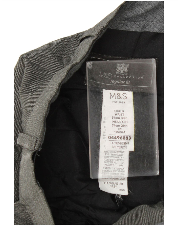 Męskie spodnie garniturowe Marks & Spencer o regularnym kroju W38 L29 Szary poliester