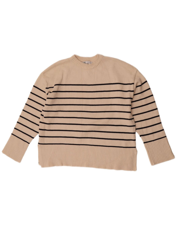 Sweter damski Zara z okrągłym dekoltem UK 14, wiskoza w średnie beżowe paski