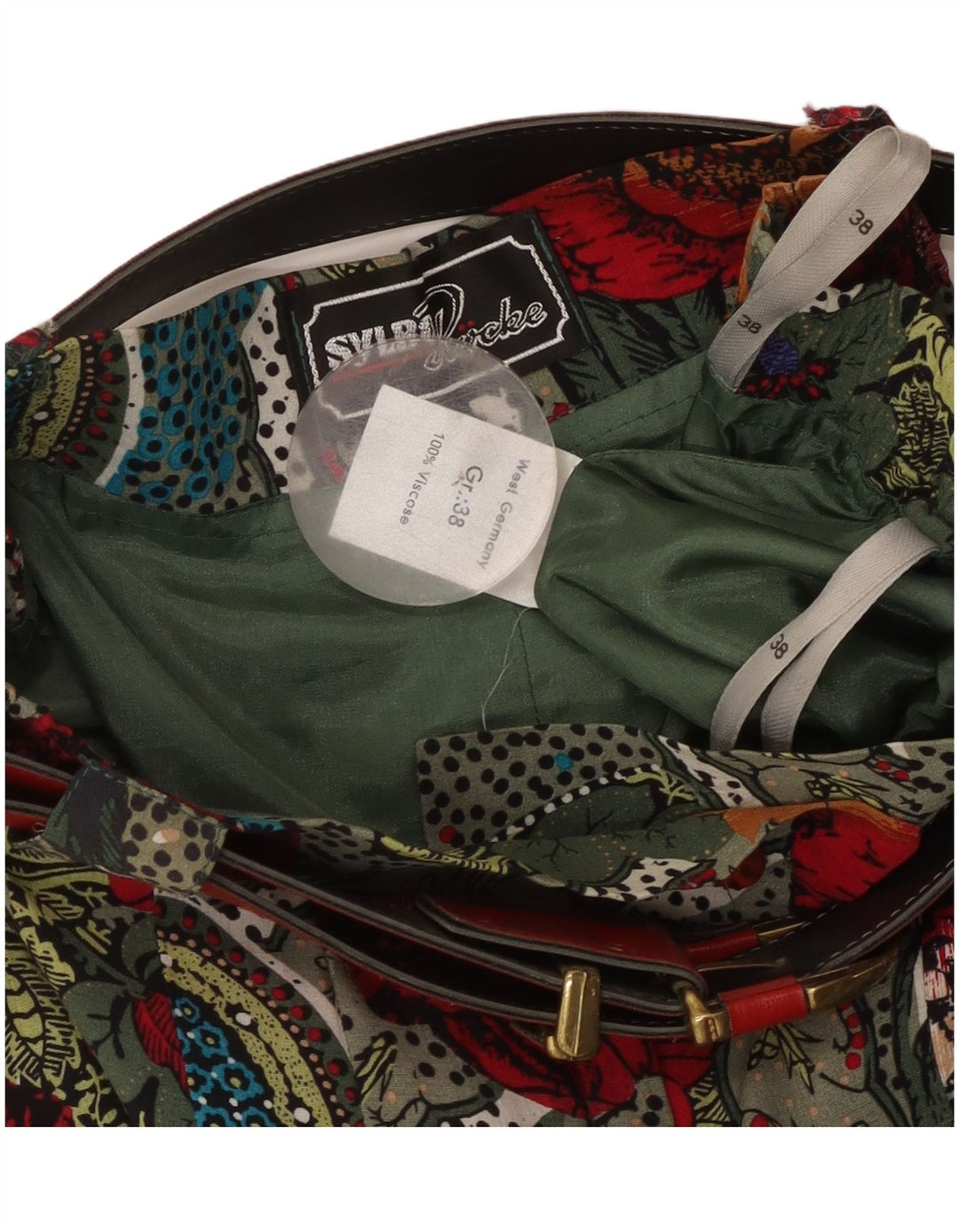 Vintage damskie spodnie haremowe z wysokim stanem EU 38 Medium W26 L19 wielokolorowe