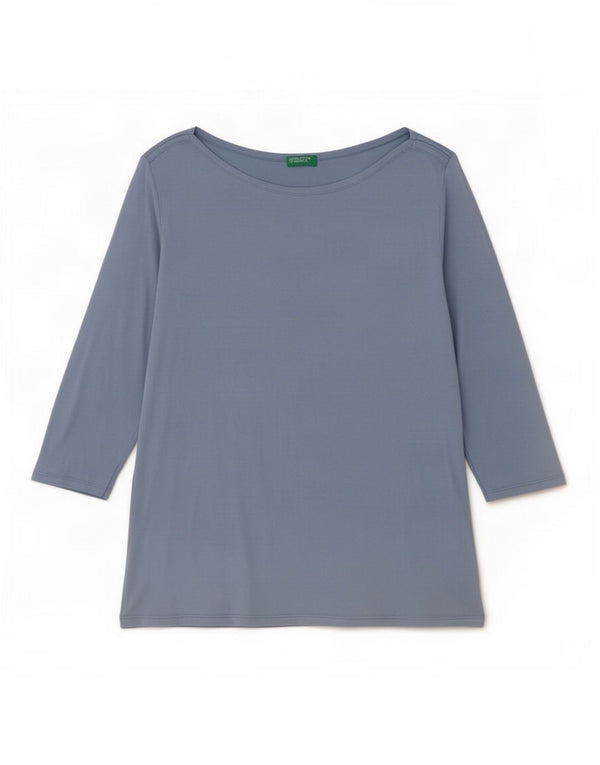 Top damski Benetton z rękawem 3/4, UK 14, duży, niebieski, bawełniany
