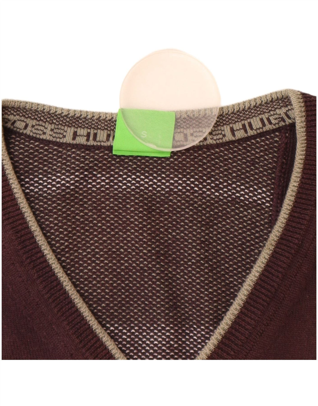 Męski sweter z dekoltem w kształcie litery V HUGO BOSS, mały, brązowy, bawełniany