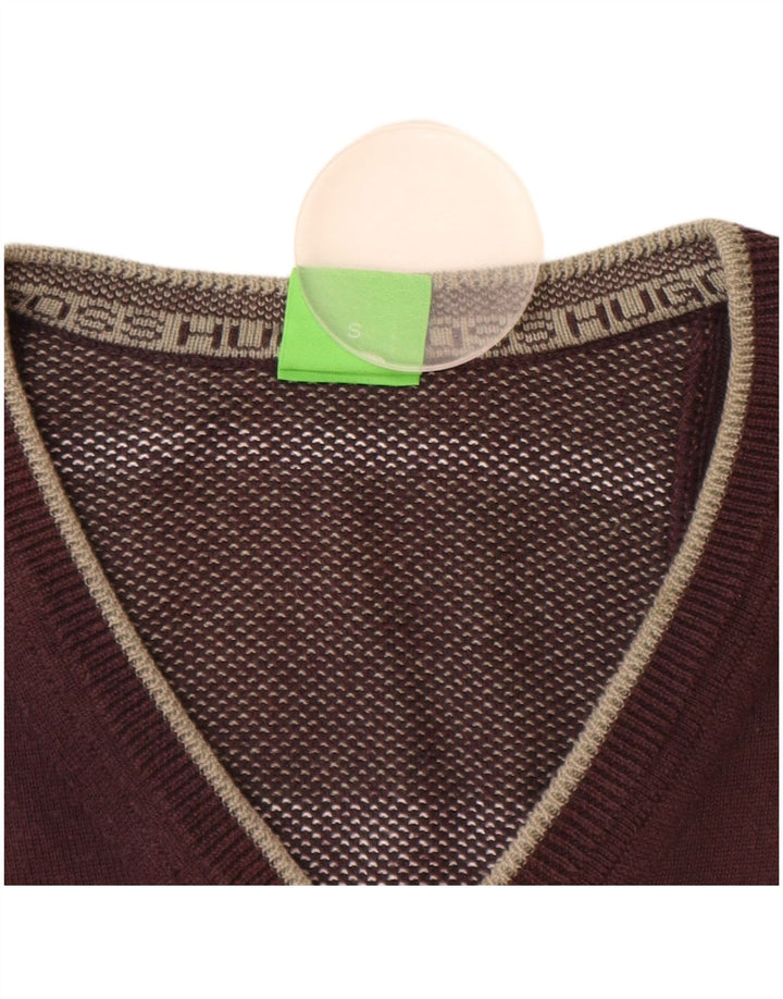 Męski sweter z dekoltem w kształcie litery V HUGO BOSS, mały, brązowy, bawełniany