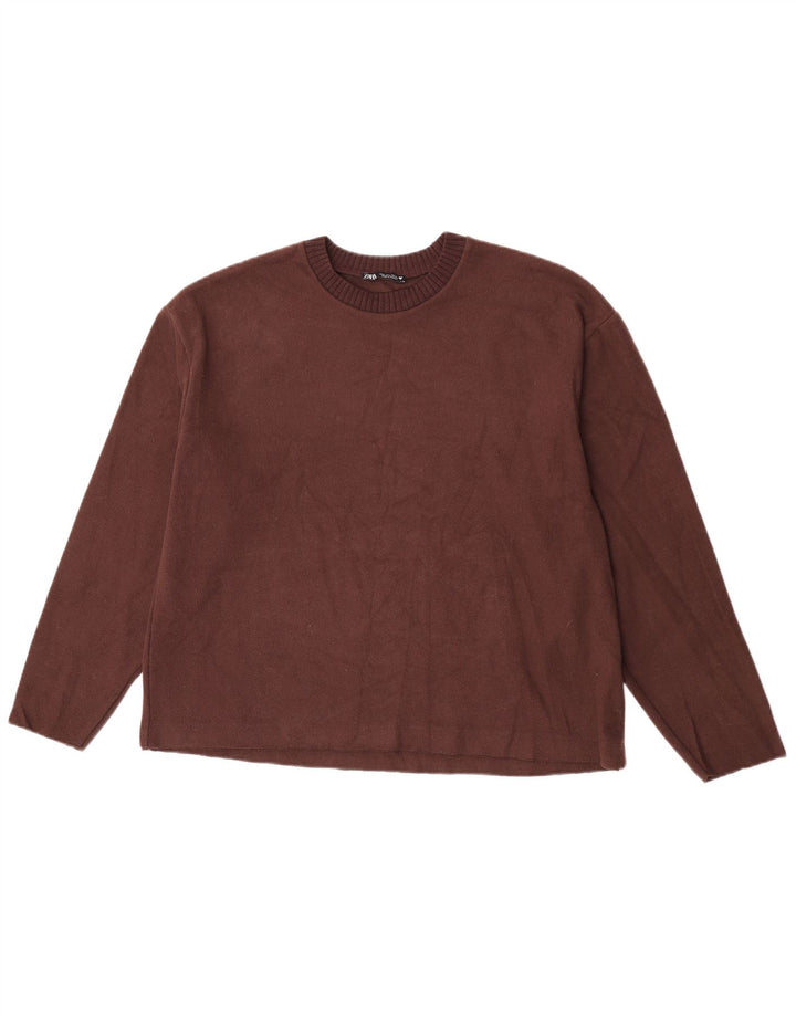 Damski sweter Zara z dekoltem w łódkę, UK 16, duży, brązowy poliester