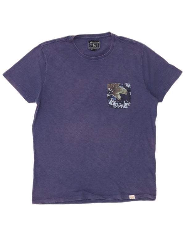 Woolrich Męski T-shirt Top Średni Niebieski Bawełniany