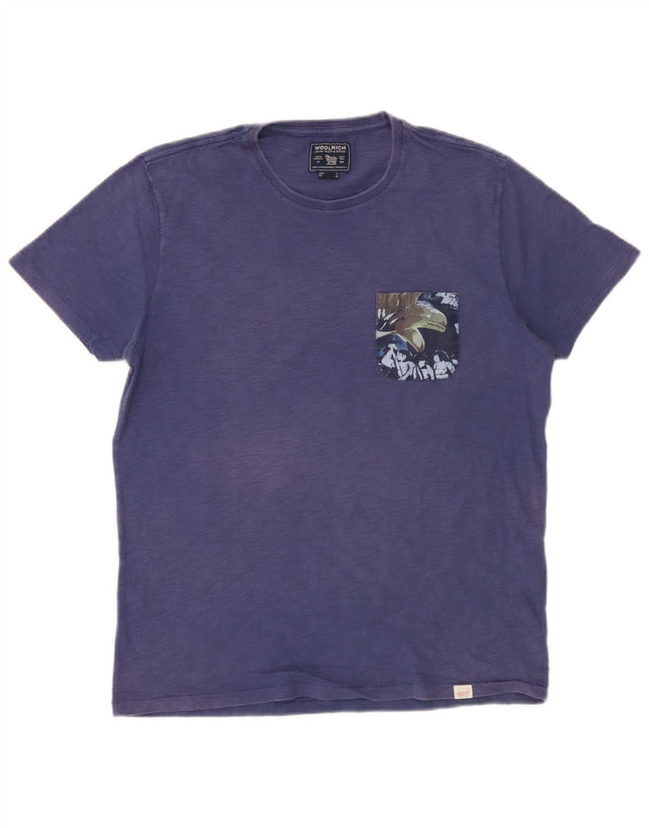 Woolrich Męski T-shirt Top Średni Niebieski Bawełniany