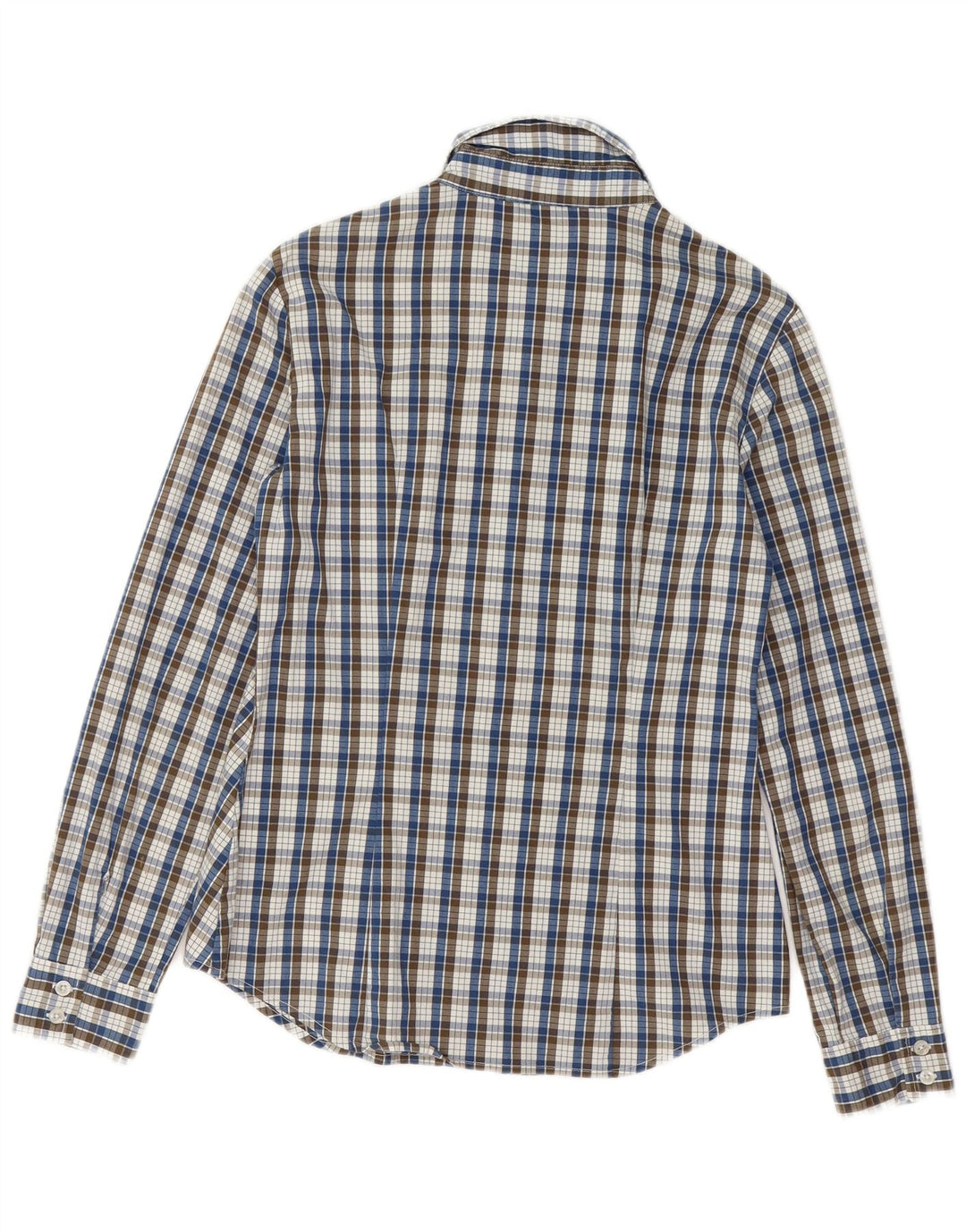 BENETTON Womens Shirt UK 14 Medium Navy Blue Check Cotton
