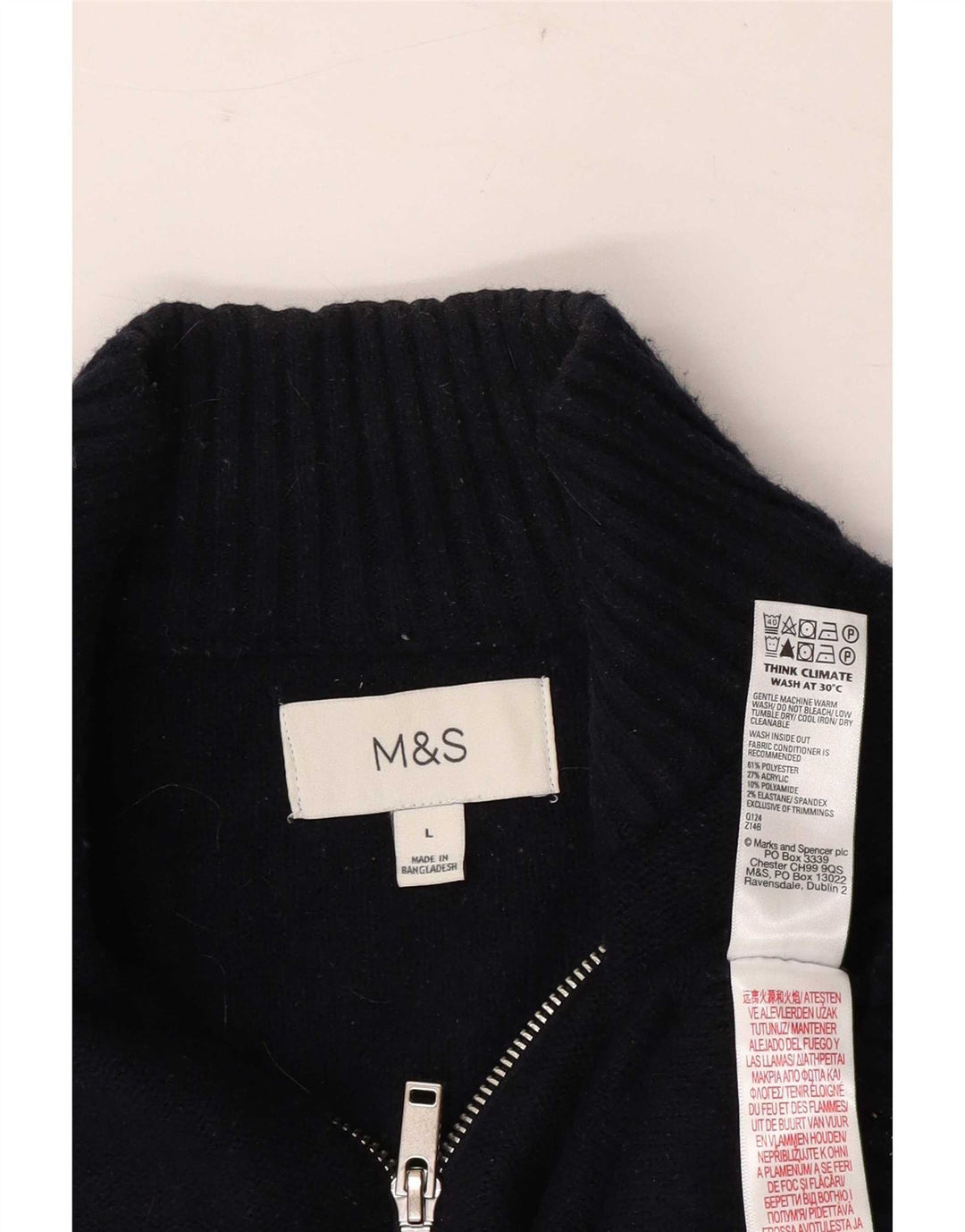 Marks & Spencer Męski sweter zapinany na zamek, duże granatowe paski