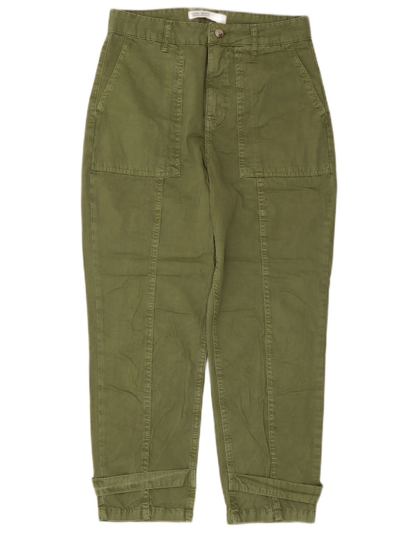 Zara Womens High Waist Tapered Chino Trousers EU 34 2XS W24 L24 Green