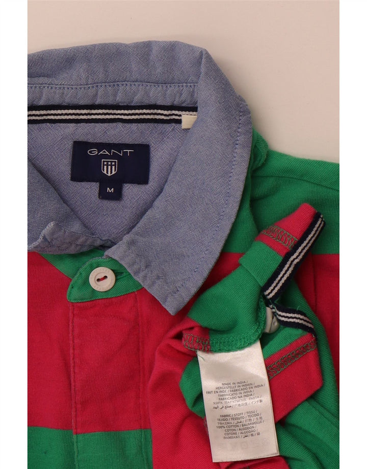 Męska koszulka polo do rugby Gant z długim rękawem, bawełniana w średnie zielone paski