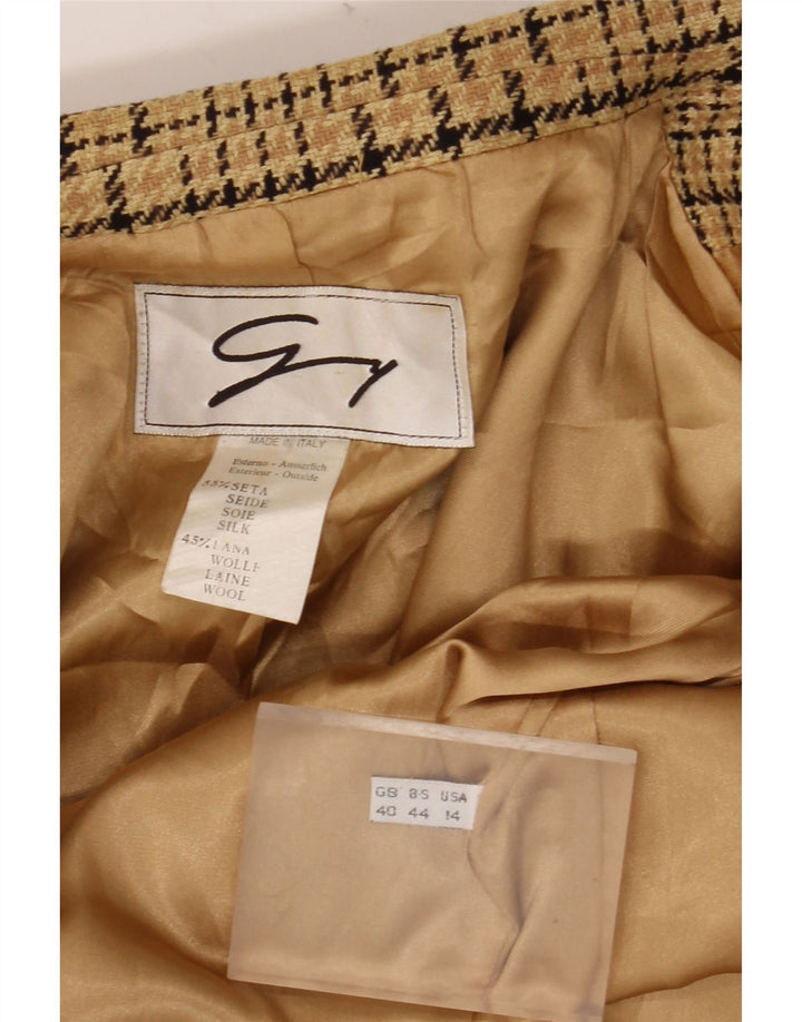 Damska marynarka GENNY zapinana na 2 guziki US 14 XL, beżowa, jedwabna krata