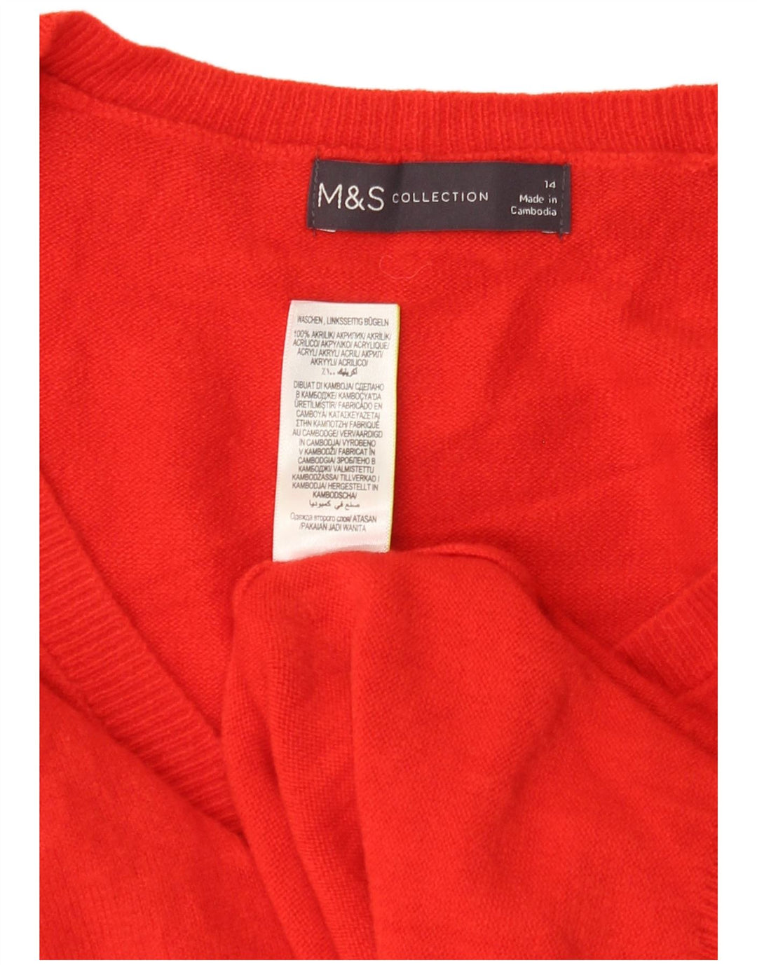 MARKS & SPENCER Damski sweter z dekoltem w kształcie litery V, UK 14, duży, czerwony akryl