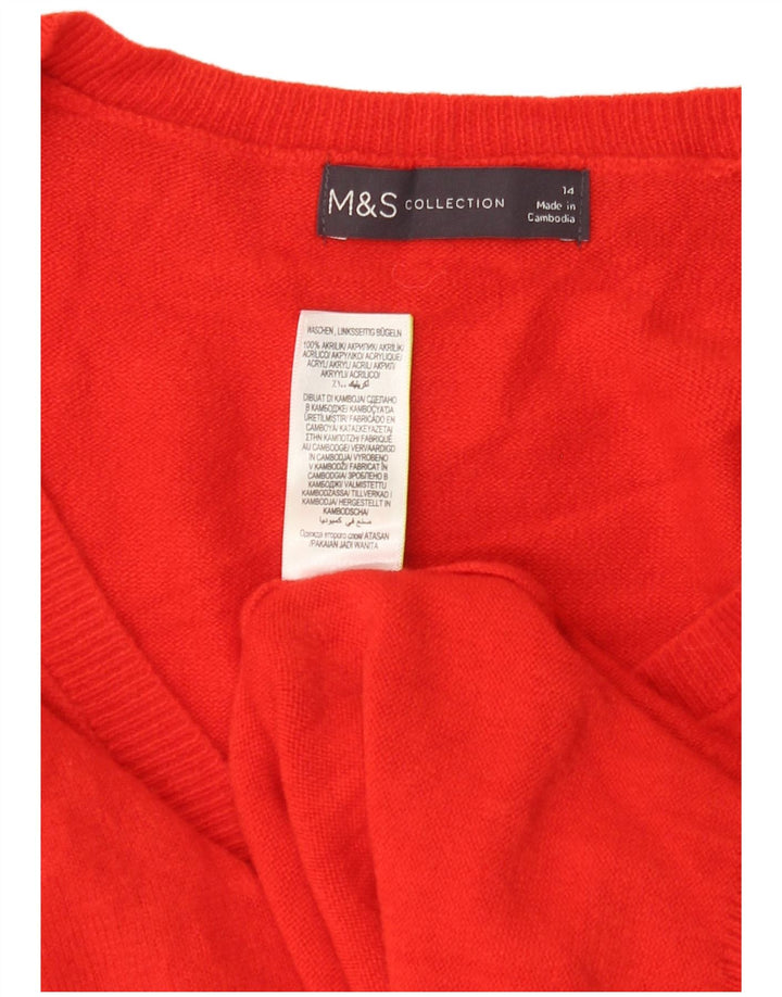 MARKS & SPENCER Damski sweter z dekoltem w kształcie litery V, UK 14, duży, czerwony akryl