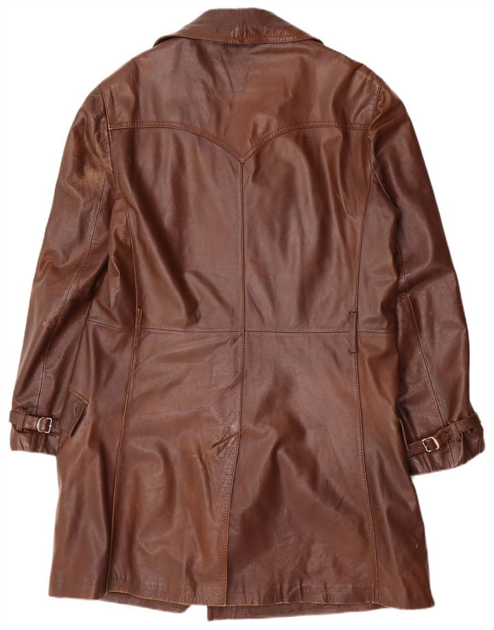 Vintage męski płaszcz skórzany z podwójnymi piersiami UK 38 średni brąz
