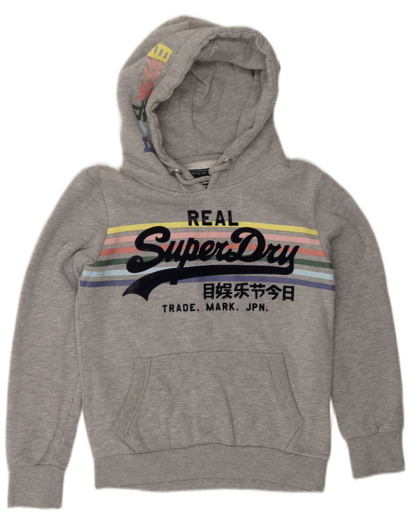 Damski sweter z kapturem i grafiką SUPERDRY UK 10 Small, szary, bawełniany