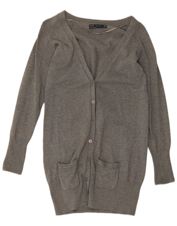 Damski sweter o przedłużonym fasonie Zara UK 12, średnioszary, bawełniany