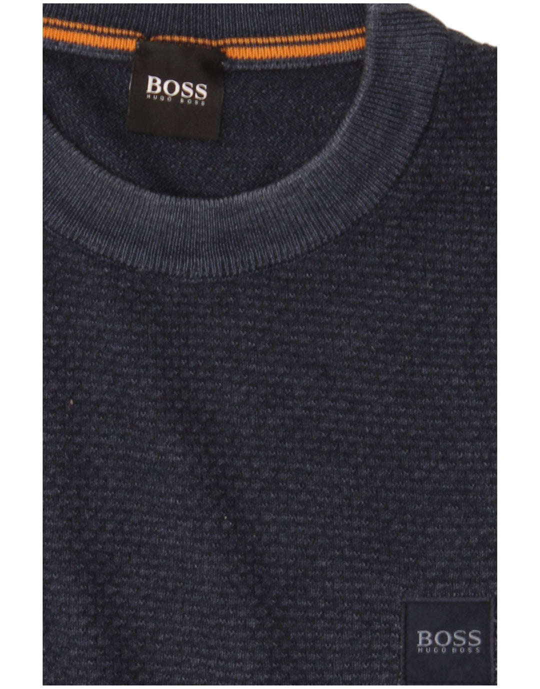Męski sweter z okrągłym dekoltem Hugo Boss, średni granatowy, dziewicza wełna