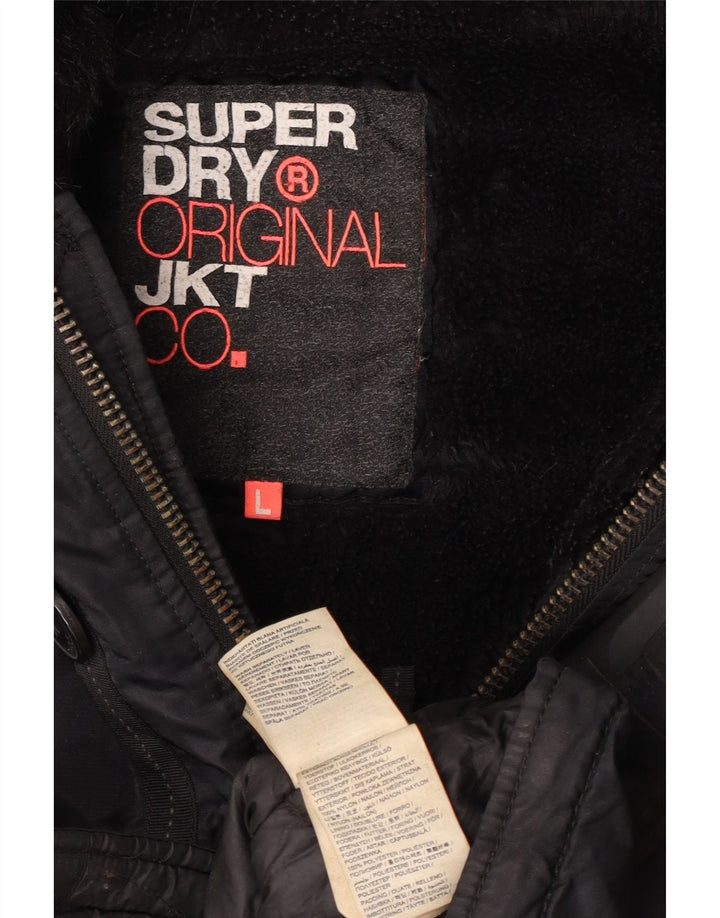 Męska kurtka parka z kapturem Superdry UK 40, duża, czarna, nylonowa
