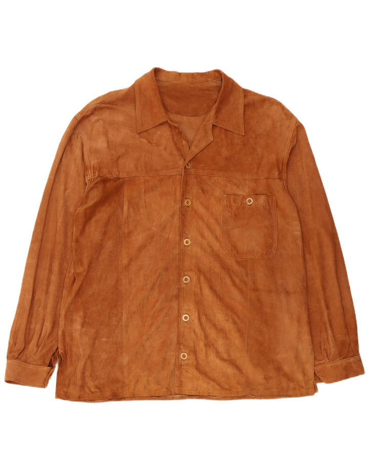 Zamszowa koszula męska w stylu vintage 2XL, brązowa skóra