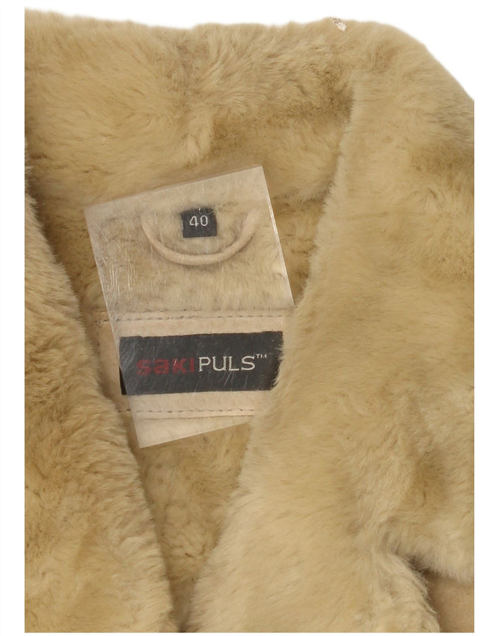 SAKI Womens Shearling Jacket EU 40 Medium Beige