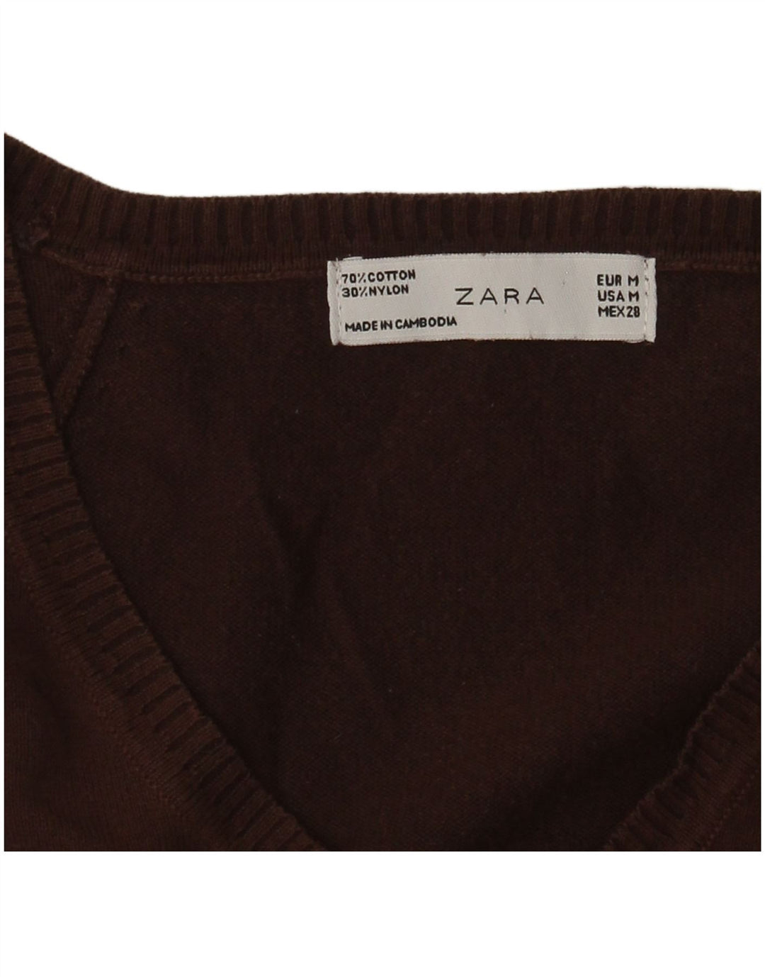 Sweter damski Zara z dekoltem w kształcie litery V, UK 12, średni brązowy, bawełniany