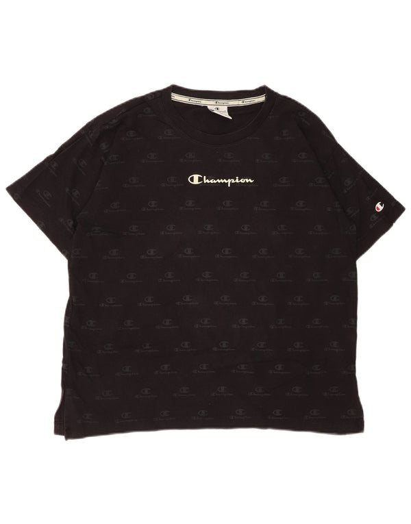 Damska koszulka oversize CHAMPION z grafiką Top UK 10, mała, czarna bawełna