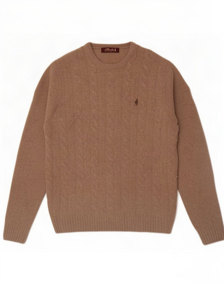 Marlboro Classics Męski sweter z okrągłym dekoltem, duży, beżowy, z owczej wełny