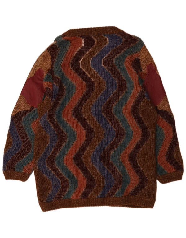 Sweter damski w stylu vintage, UK 18 XL, brązowa wełna z blokami kolorów