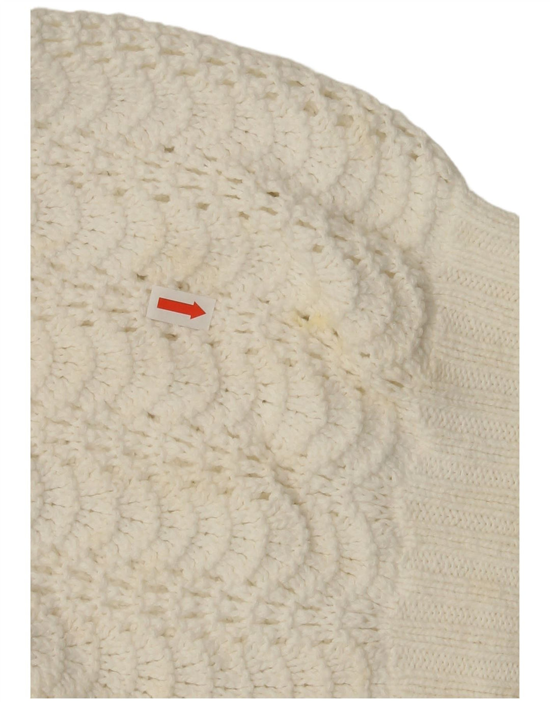 Damski sweter z krótkim rękawem i okrągłym dekoltem w stylu VINTAGE UK 14 Średni biały