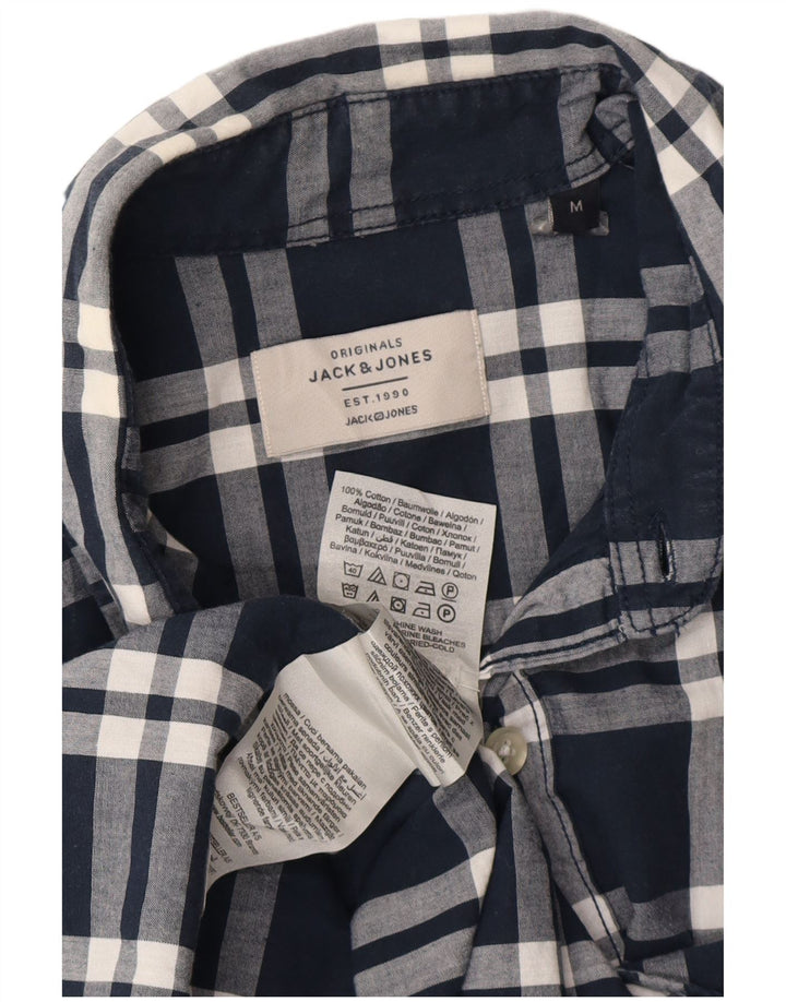 Koszula męska z krótkim rękawem Jack & Jones, średnia, granatowa, bawełniana w kratkę