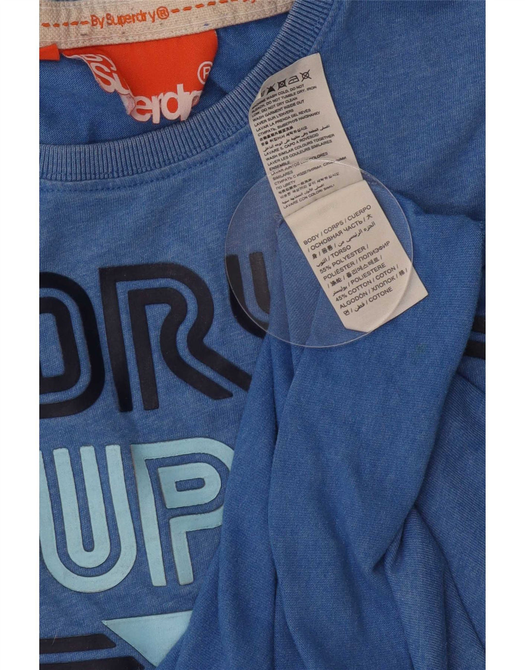 Męski T-shirt z grafiką Superdry, średni niebieski poliester