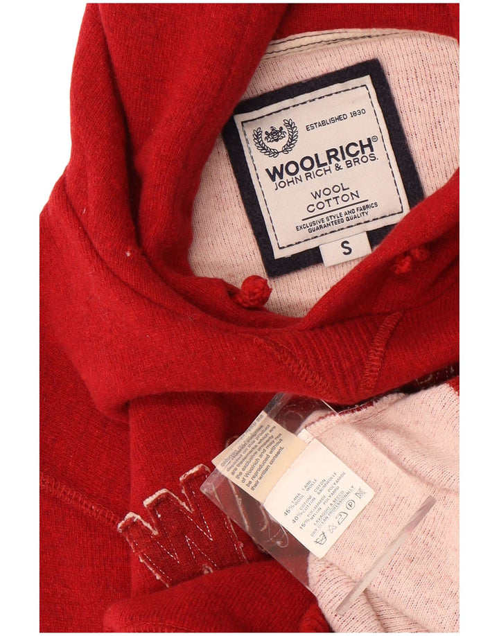 Woolrich Męski sweter z kapturem i grafiką, mały, czerwony, wełniany