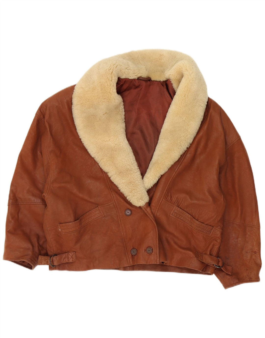 ST MICHAEL Damska krótka kurtka dwurzędowa UK 18 XL, brązowa skóra