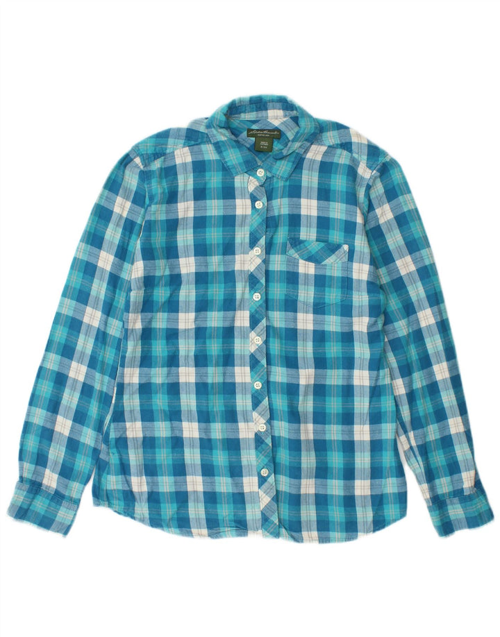 EDDIE BAUER Damska koszula flanelowa UK 10, mała, niebieska krata, bawełniana