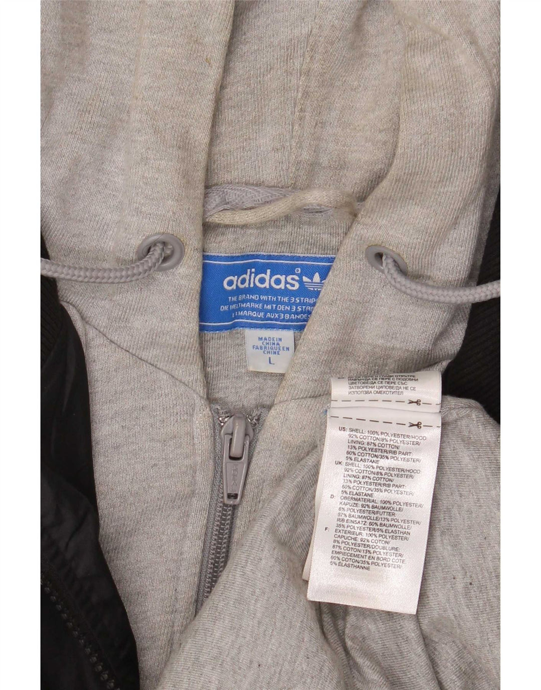 Męska kurtka bomber z kapturem Adidas UK 40, duży czarny poliester z blokami kolorów