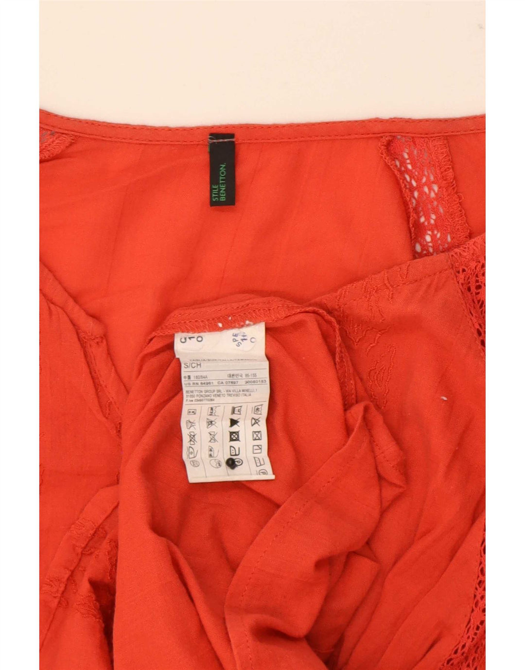 Damska bluzka z rękawem 3/4 Benetton UK 10 Small Orange Geometric
