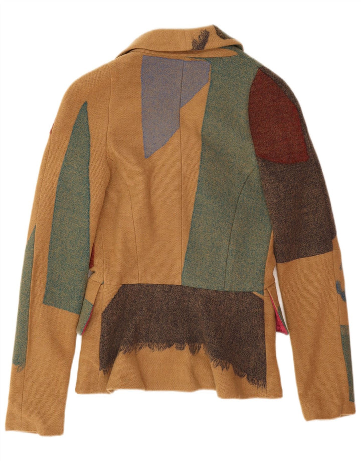 Damska marynarka Desigual zapinana na 3 guziki z grafiką UK 8 Small Beżowy patchwork