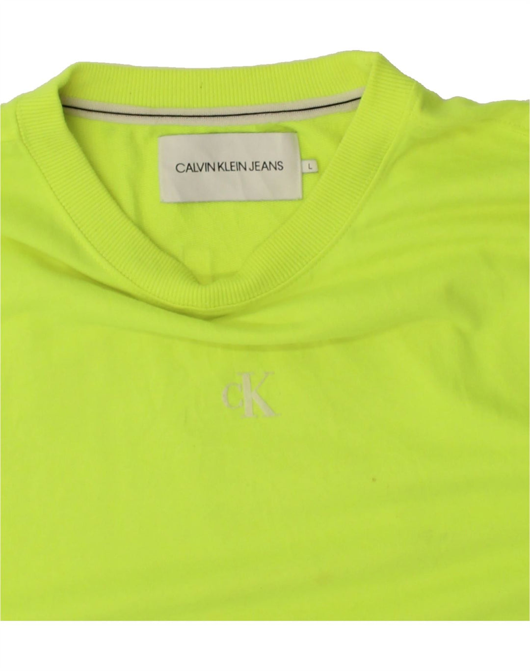CALVIN KLEIN JEANS Mens Graphic Sweatshirt Jumper Large Green Polyester Vintage Calvin Klein Jeans and Second-Hand Calvin Klein Jeans from Messina Hembry 