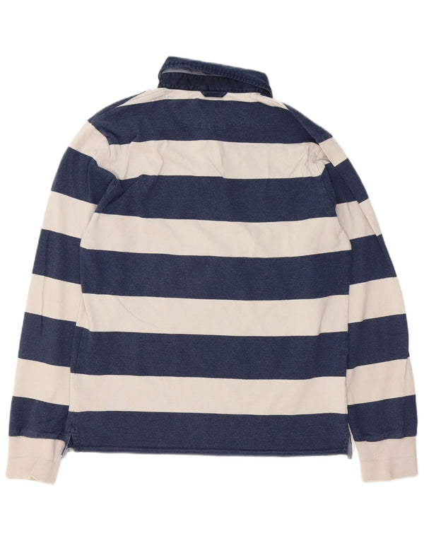 Gant Mens Long Sleeve Rugby Polo Shirt Medium Navy Blue Striped Cotton