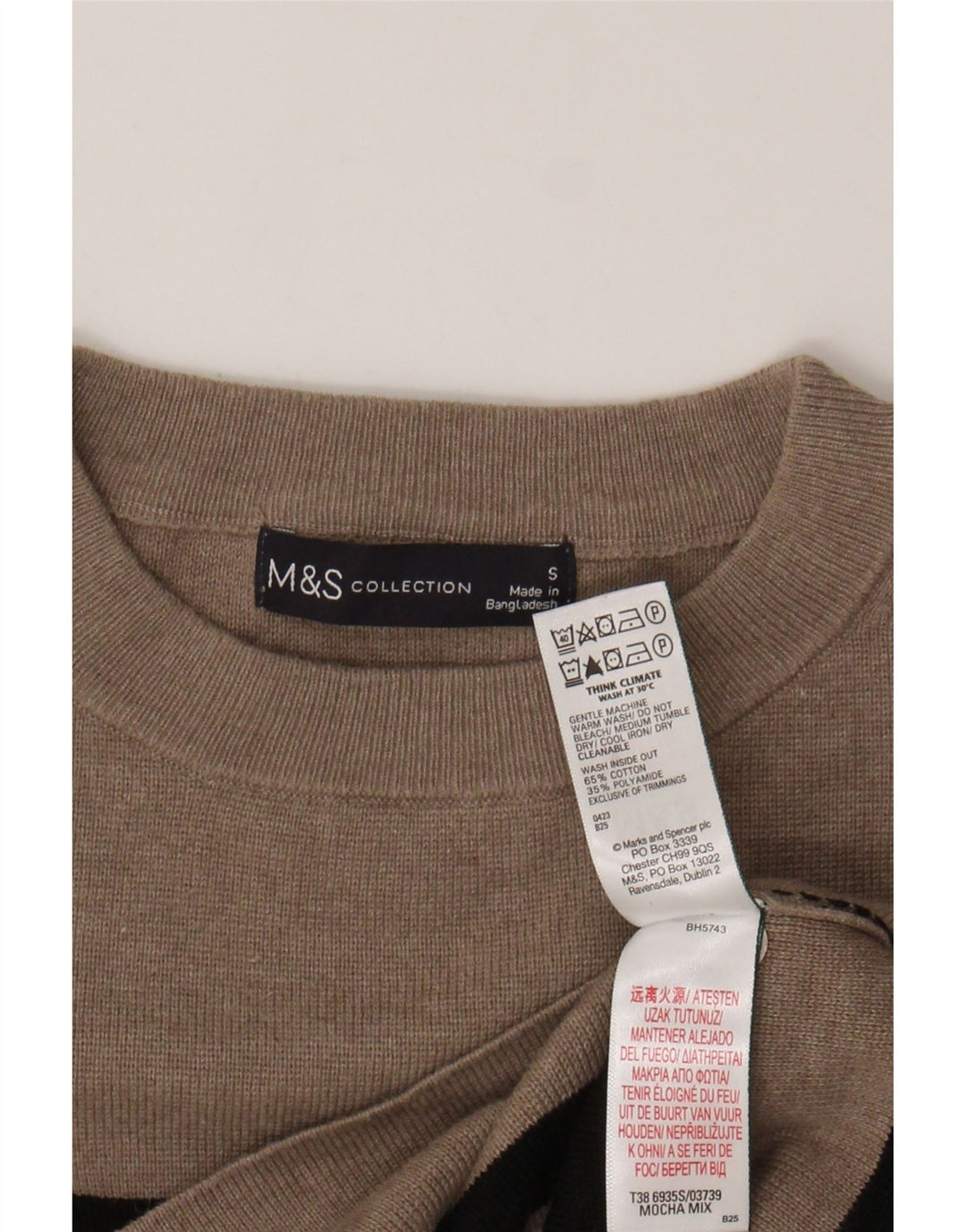 MARKS & SPENCER Womens Crew Neck Jumper Sweater UK 10 Small Brown Striped