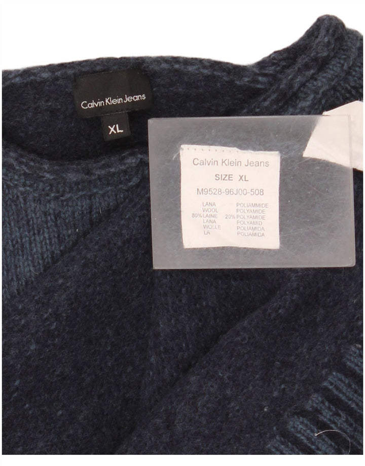 Calvin Klein Jeans Męski sweter z okrągłym dekoltem XL, granatowo-wełniany