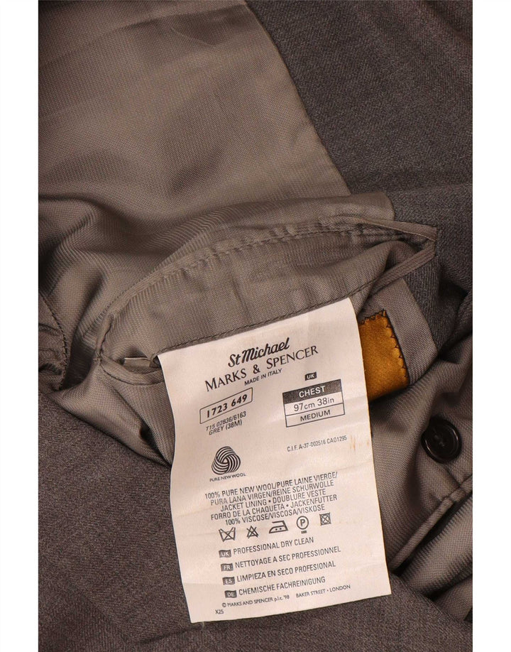 Marks & Spencer Męska marynarka zapinana na 3 guziki UK 38 Średnioszara Nowa Wełna