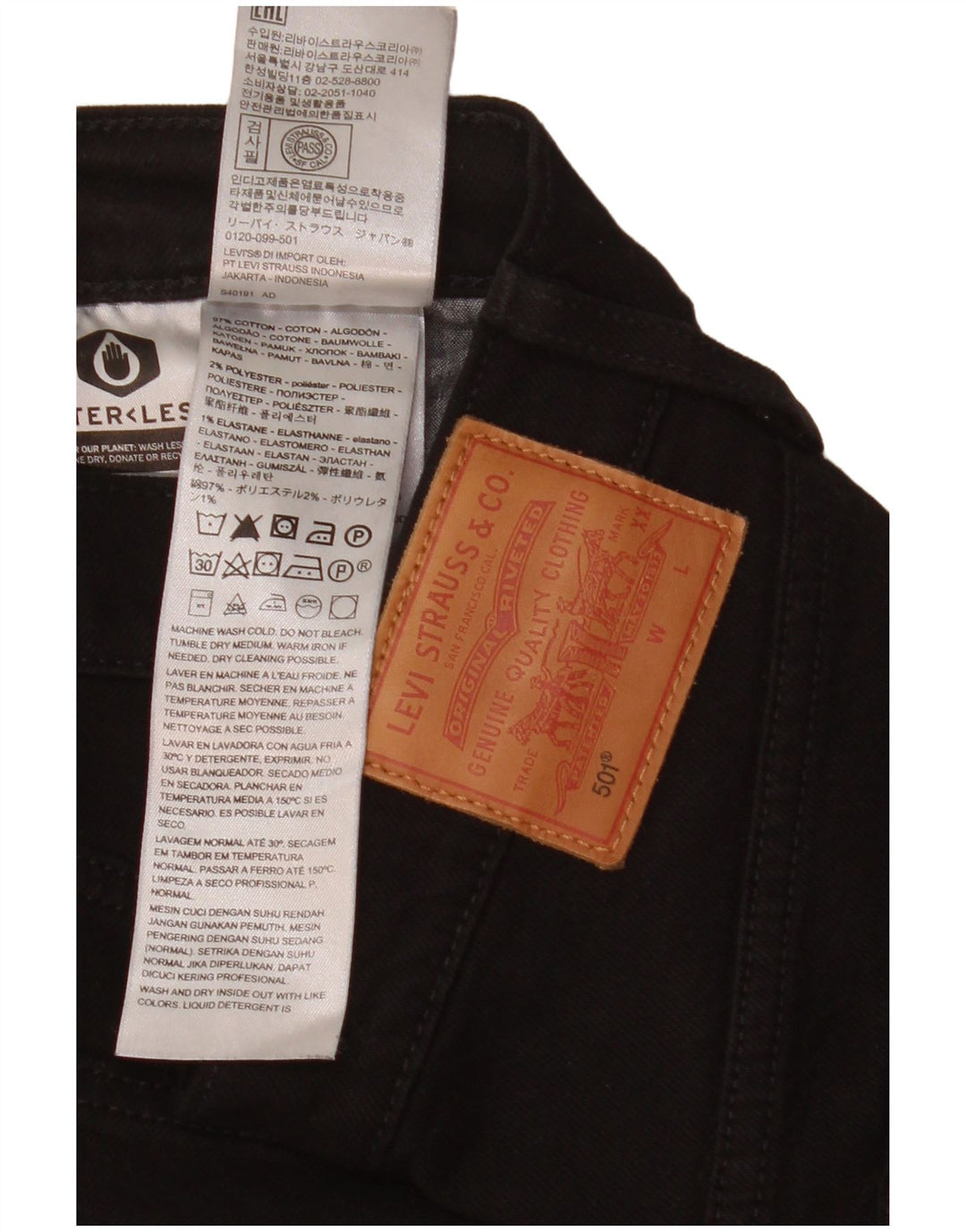 Damskie dżinsy Levi's 501 Straight W28 L26 Czarna bawełna