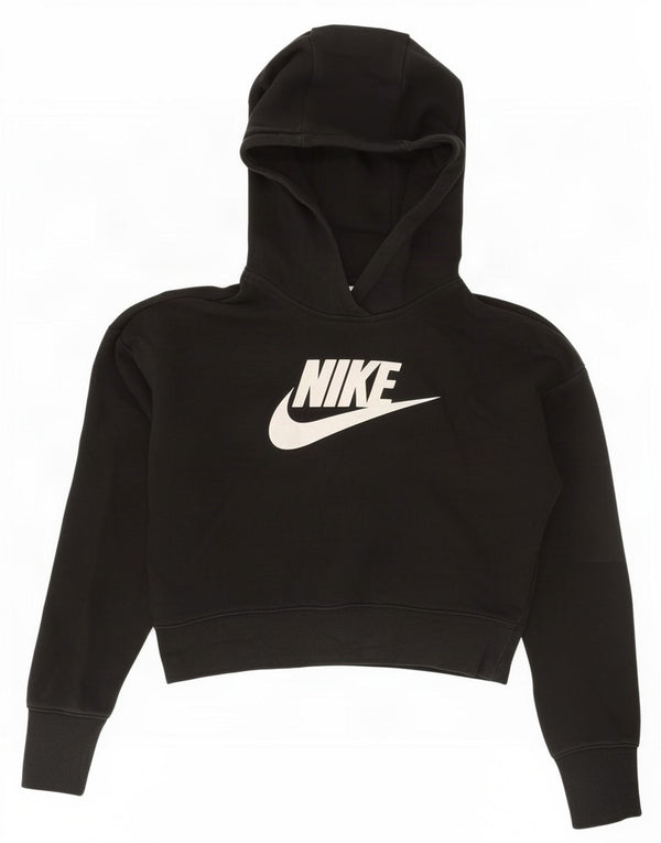 Nike Womens Graphic Crop Hoodie Jumper UK 14 Large Black Cotton