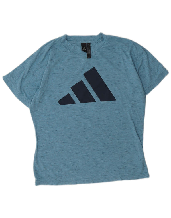 Damska koszulka z grafiką Adidas Top UK 12/14 Średni niebieski nakrapiany poliester