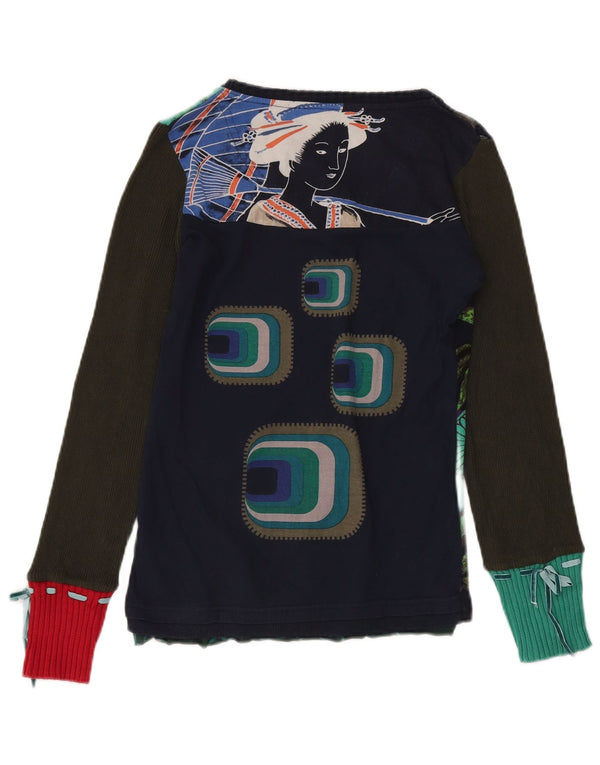 DESIGUAL Damski top graficzny z długim rękawem, UK 12, średni, wielokolorowy kwiatowy