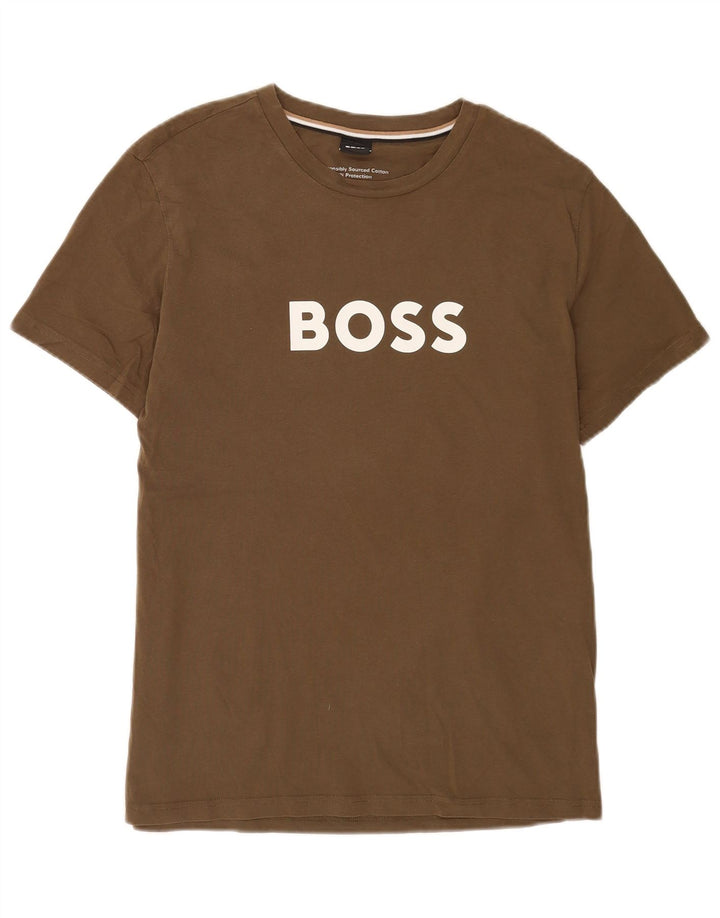 Męski T-shirt z grafiką Hugo Boss, średni khaki