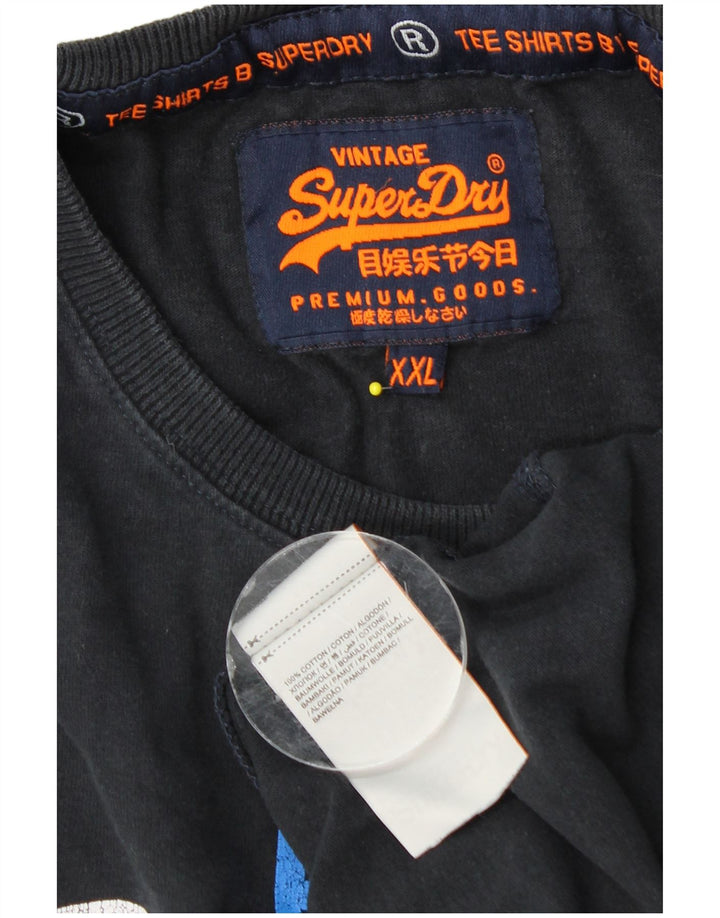 SUPERDRY Męski top graficzny z długim rękawem, 2XL, granatowy, bawełniany