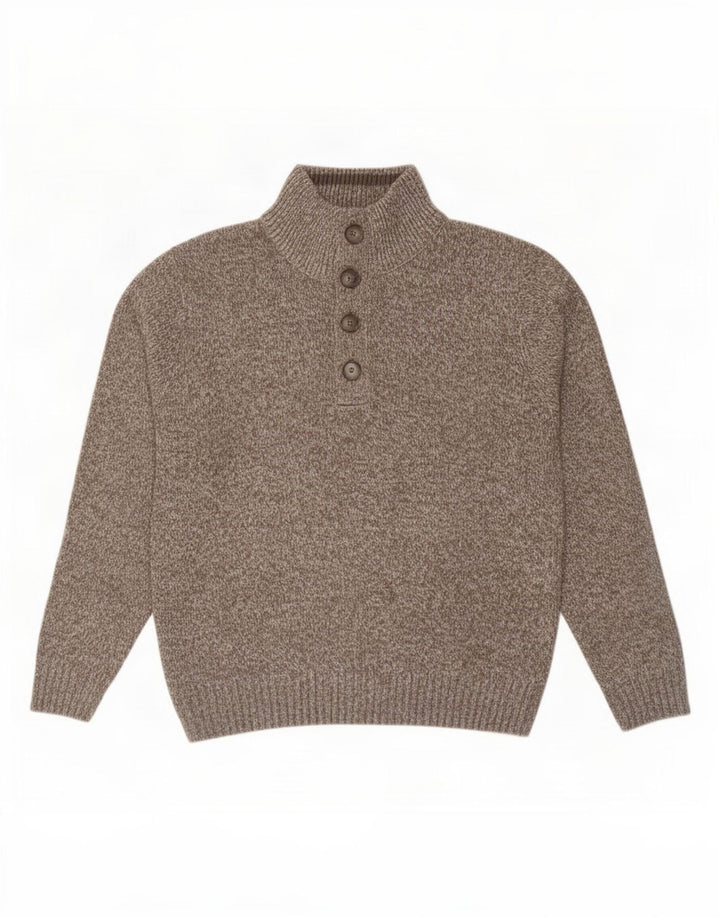 Marks & Spencer Męski sweter zapinany na guziki, średniobrązowy, nakrapiany